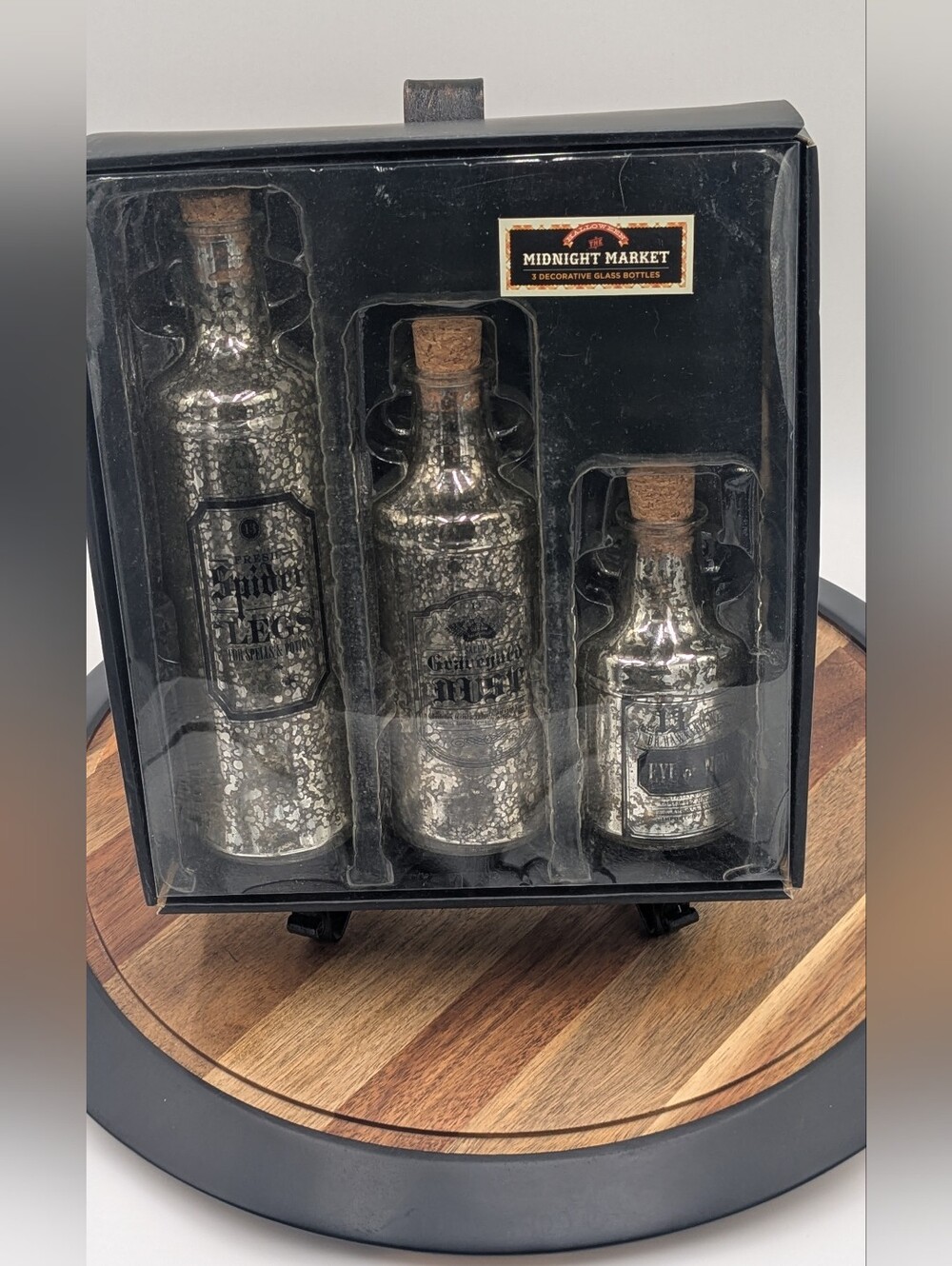 The Midnight Market Halloween Mercury Glass Potion Bottles Set of 3 Boxed